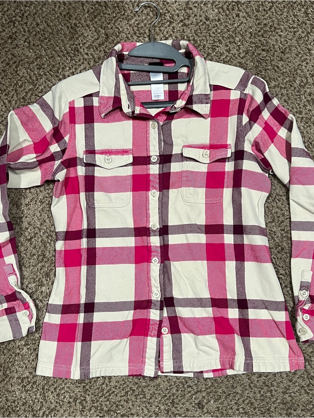 Patagonia Women’s Pink and Cream Plaid Button-Down Fjord Shirt